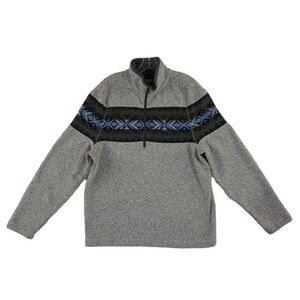 Koppen Fleece Pullover Sweater Men's Size Large Gray Fair Isle Geo Quarter Zip
